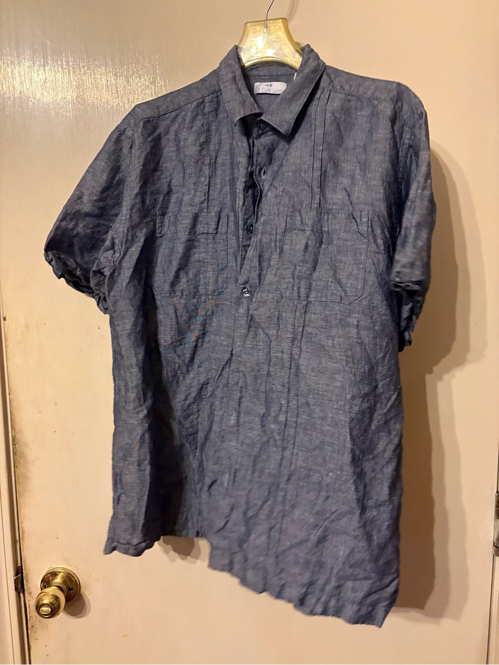 Casual Short-Sleeve Linen-Blend Shirt in Blue